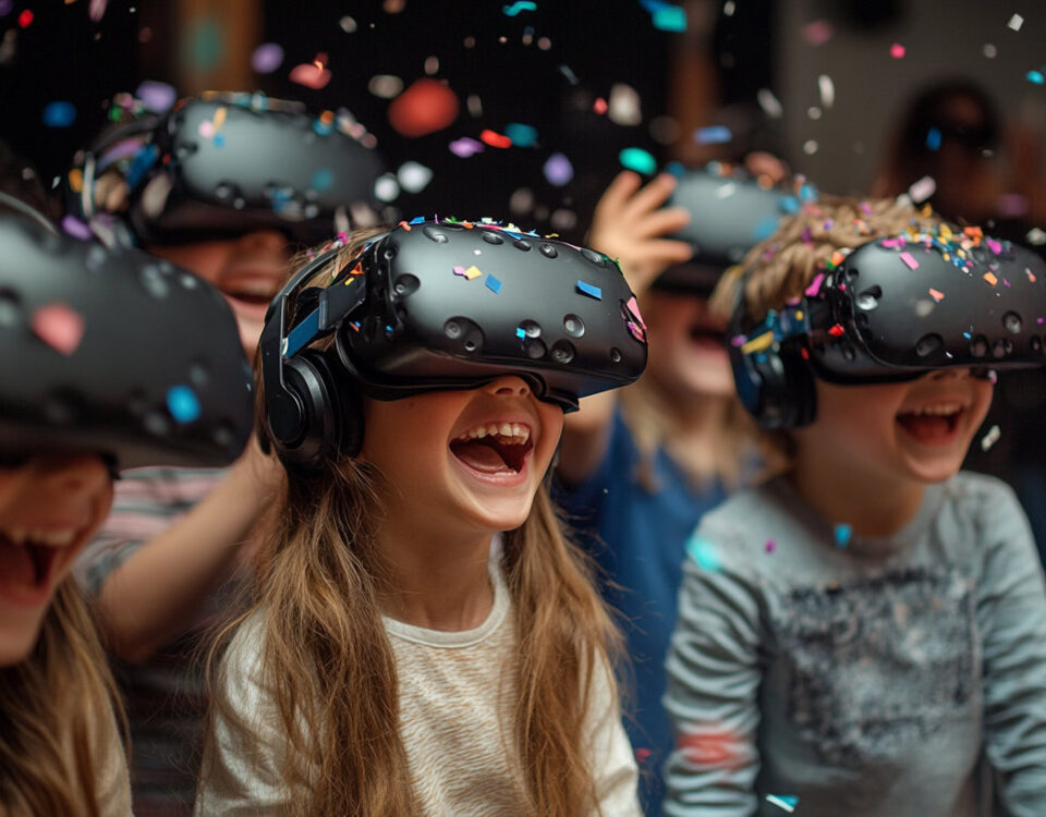 Children at a birthday party enjoy a VR experience