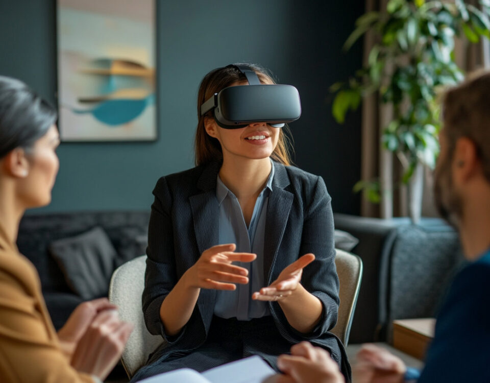 An event planner shows her clients VR